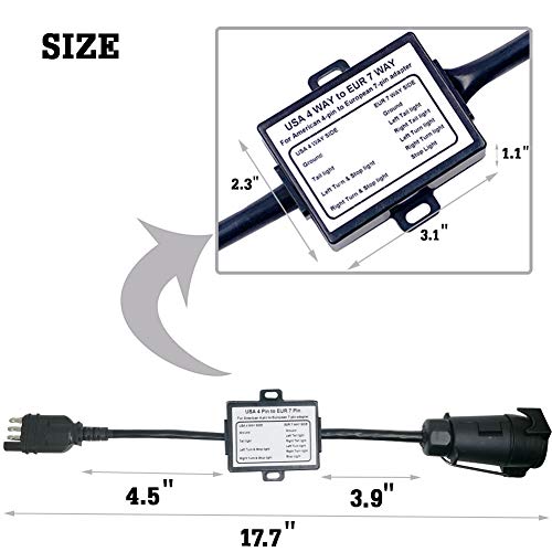 CARROFIX USA to European Trailer Light Converter 4-Way Flat Connector (US Vehicle) to 7-Way Round Plug (European Trailer) - Image 4