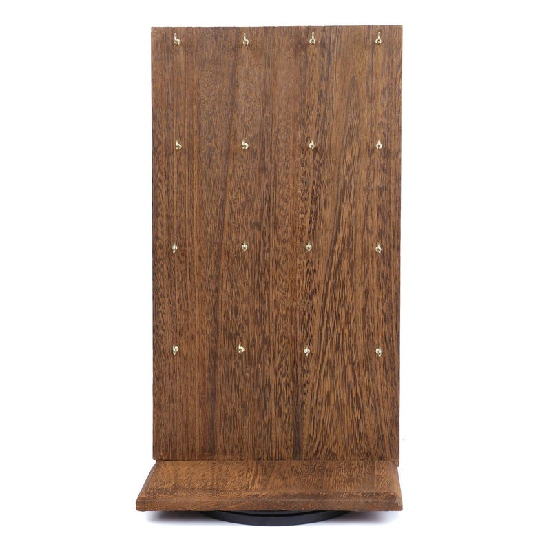 Ikee Design Wooden Rotating Two-Sided Jewelry Display Stand, Rotating Organizer with 32 Hooks for Store, Earring Keychain Display with Hooks, Brown color, 9 W x 7.5 D x 16.5 H in - Image 3