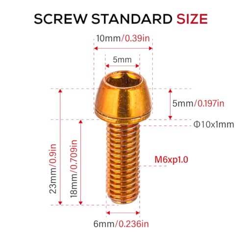 CNC MTB Caliper Bolts,Bike disc Brake Caliper Bolts M6x18mm Steel Alloy，Orange - Image 2