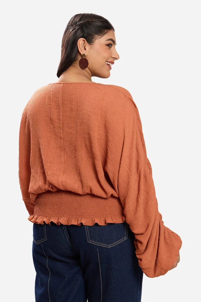 Virgio Solid Viscose Cropped Plus Size Top With Extended Sleeves for Women