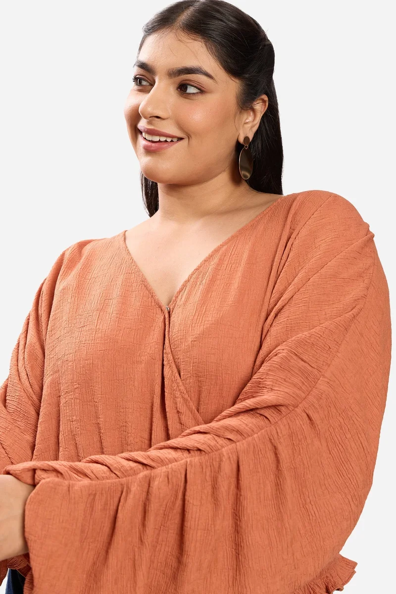 Virgio Solid Viscose Cropped Plus Size Top With Extended Sleeves for Women