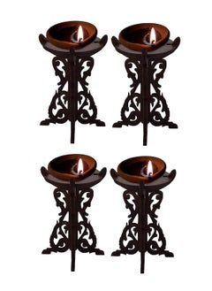 Gopinath Autolink Gopinath Autolink Fresh Handmade Wooden Candle StandDiya Standdiwa Standdhoop Stand Table Diya for Diwali Home decore Gifts Item Wood Brown with Gift Item Brown Pack of 4 