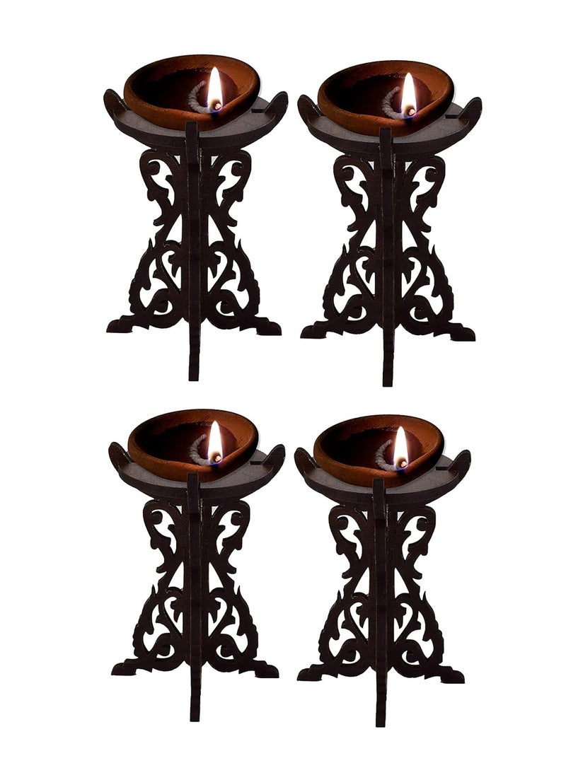 Gopinath Autolink Gopinath Autolink Fresh Handmade Wooden Candle StandDiya Standdiwa Standdhoop Stand Table Diya for Diwali Home decore Gifts Item Wood Brown with Gift Item Brown Pack of 4 