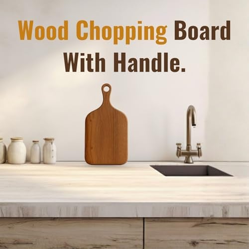 Make In Modern Acacia Wood Chopping/Cutting Board with Handle – 43cm x 18cm, Brown – Premium Knife-Friendly, Toxin-Free, Anti-Bacterial, Multi-Use Kitchen Board for Food Prep, Serving, and Trivet - Image 4