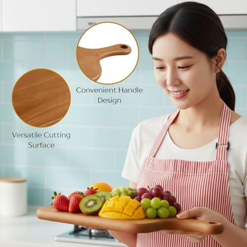 Make In Modern Acacia Wood Chopping/Cutting Board with Handle – 43cm x 18cm, Brown – Premium Knife-Friendly, Toxin-Free, Anti-Bacterial, Multi-Use Kitchen Board for Food Prep, Serving, and Trivet - Image 5