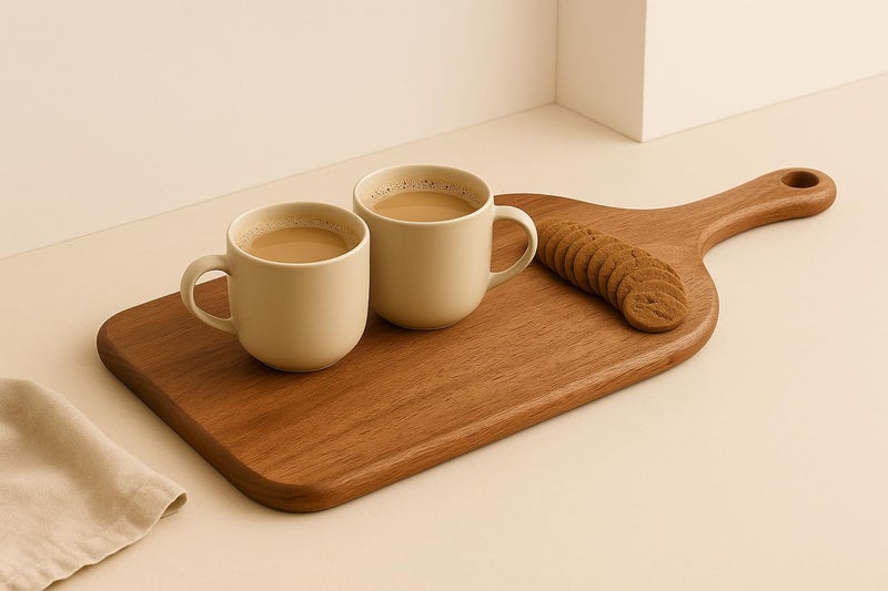 Make In Modern Acacia Wood Chopping/Cutting Board with Handle – 43cm x 18cm, Brown – Premium Knife-Friendly, Toxin-Free, Anti-Bacterial, Multi-Use Kitchen Board for Food Prep, Serving, and Trivet - Image 2