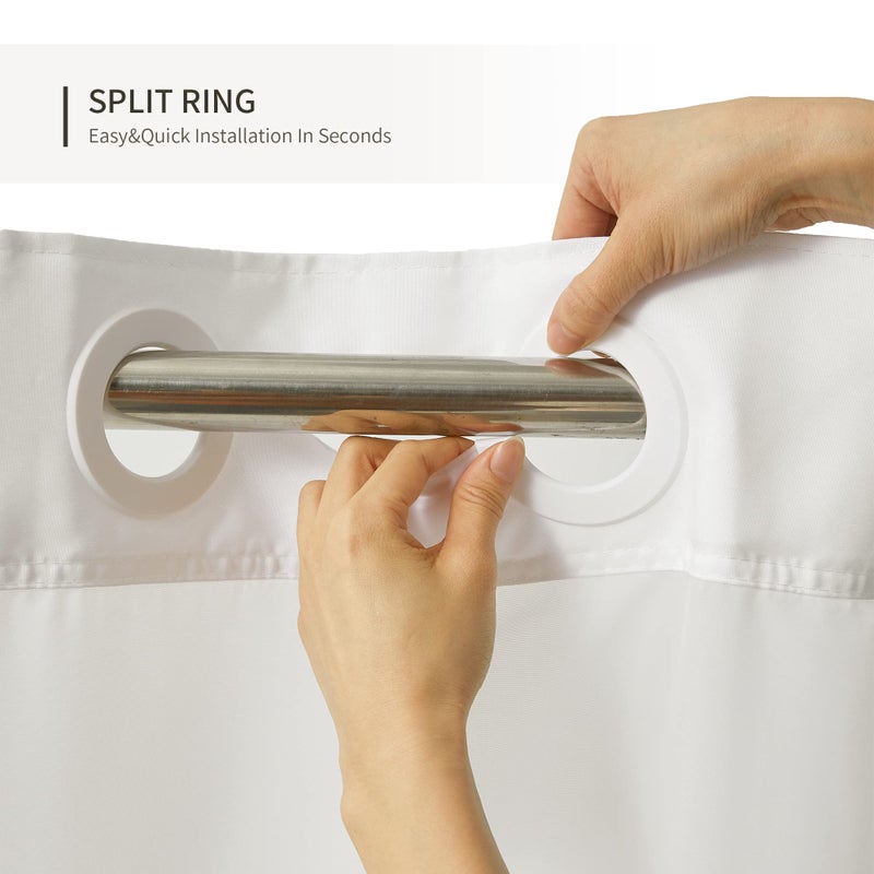River Dream Stall Shower Curtain with Snap in Liner No Hooks Needed Shower Curtain for Bathroom Hotel Grade Machine Washable 36"" W?74"" H White with White Stripe and Magnets - Image 2