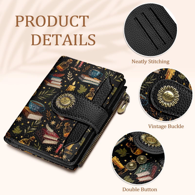 Icycay Book Witchy Wallet Women Small RFID Blocking Bifold, Credit Card Holder, Zipper Coin Pocket, PU Leather, Compact, Travel, 4 ID Window, 14 Card Slots, Cash Purse, Ladies Woman Female Girls - Image 5