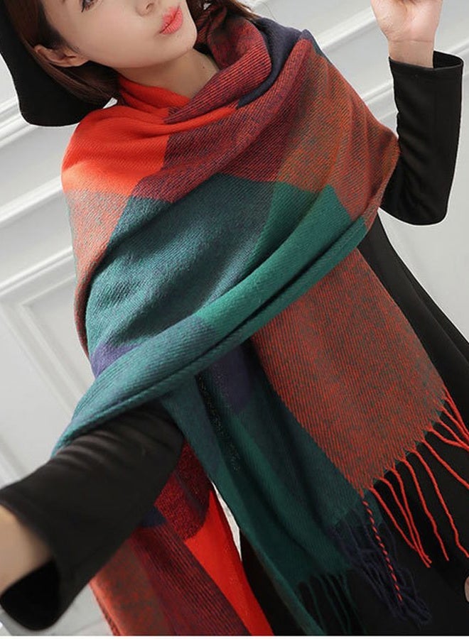 Wander Agio Women's Fashion Long Shawl Big Grid Winter Warm Lattice Large Scarf, Orange Blue1, One size - Image 3