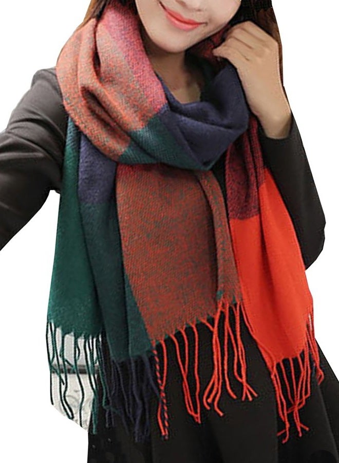Wander Agio Women's Fashion Long Shawl Big Grid Winter Warm Lattice Large Scarf, Orange Blue1, One size - Image 2