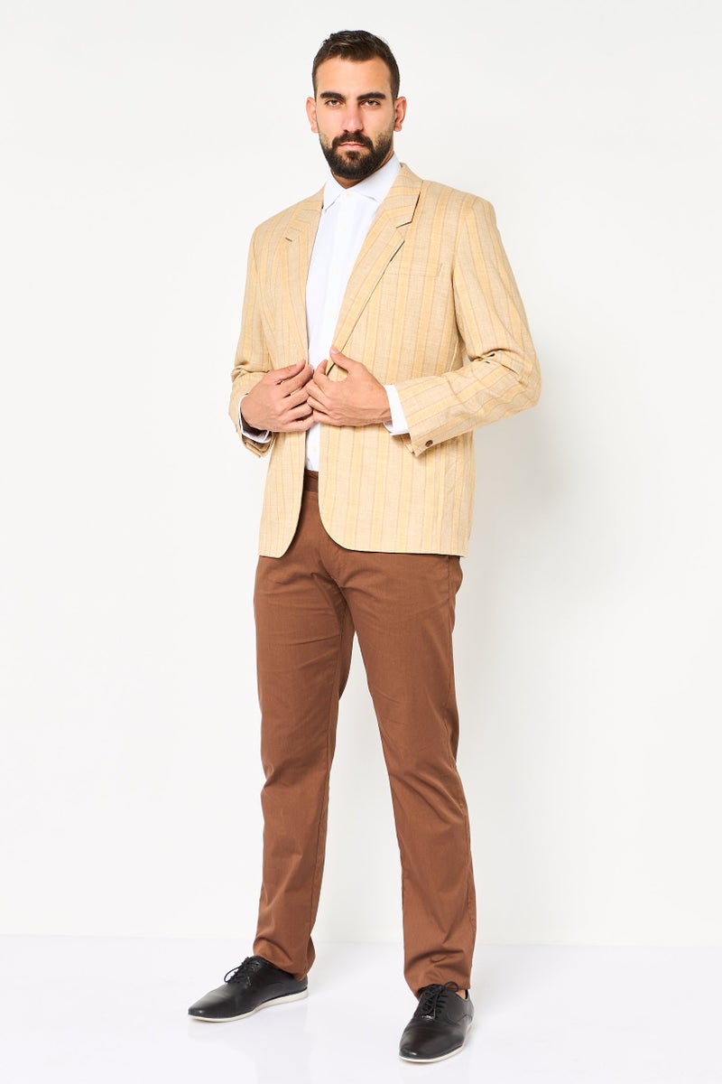 Asos Design Men Regular Fit Stripe Semi Formal Blazer, Beige - Image 4