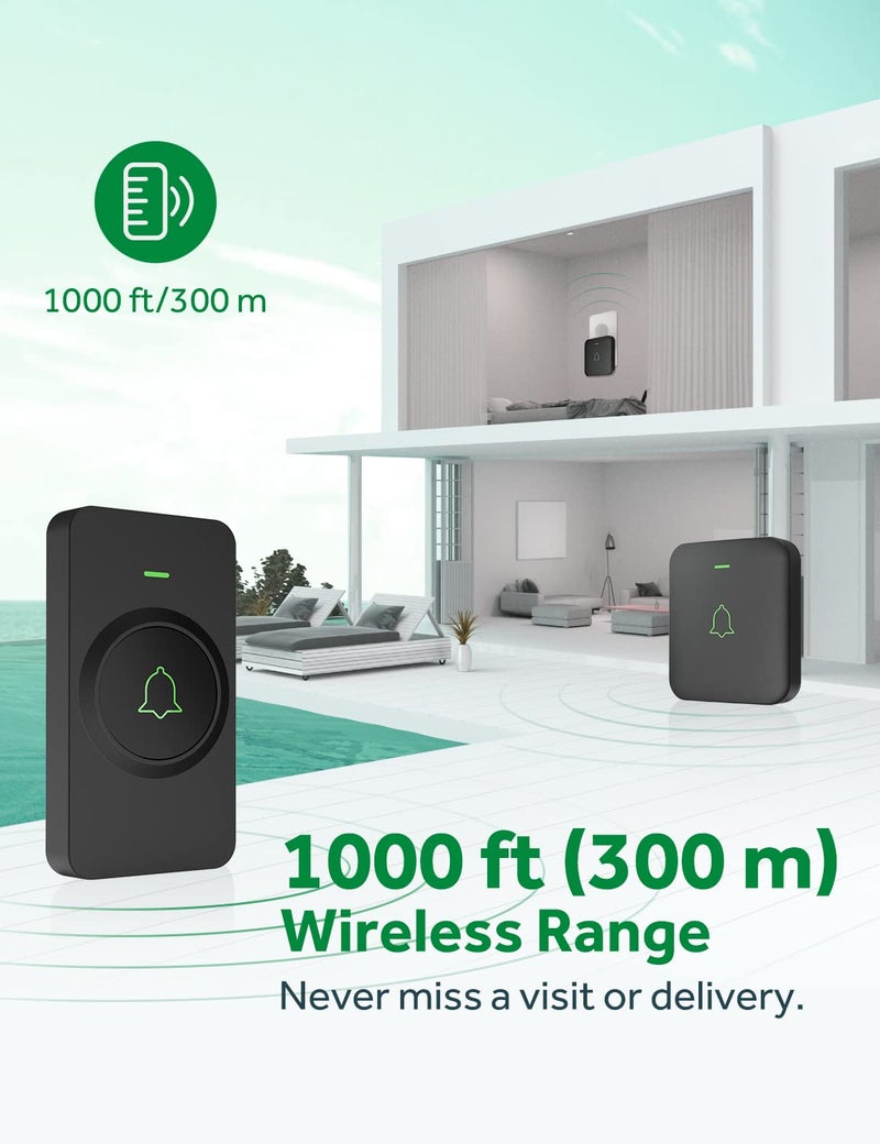 AVANTEK جرس باب لاسلكي AVANTEK، جرس باب ميني CB-11 مقاوم للماء يعمل على مسافة 1000 قدم مع 52 لحن، 5 مستويات صوت وضوء LED - Image 4