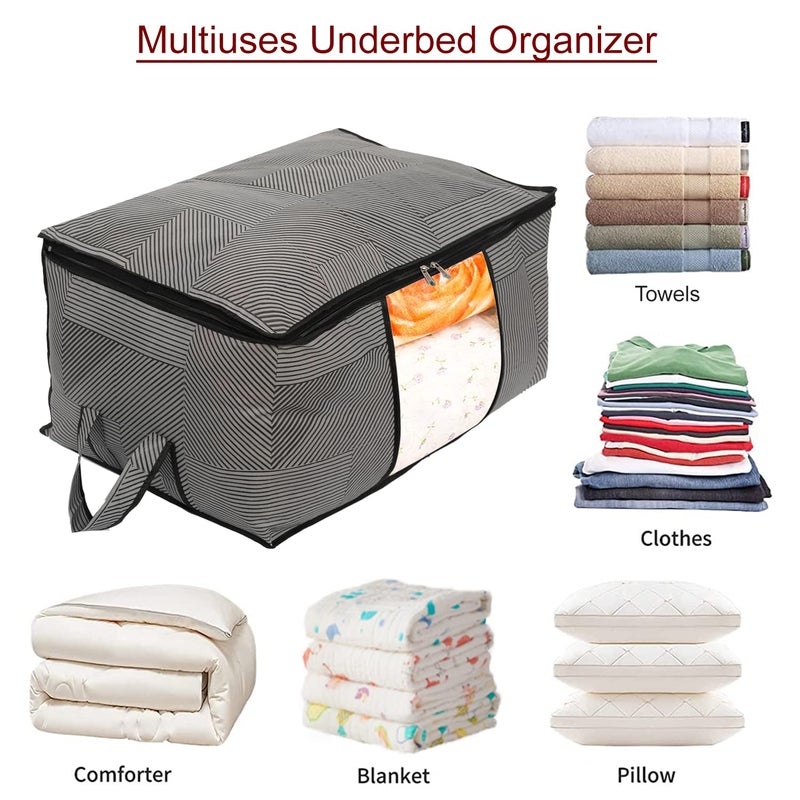 Kuber Industries NonWoven Lining Print Blanket CoverClothes Organizer With Transparent Window Zipper Closure Handle Set of 2 Gray Extra Large - Image 3