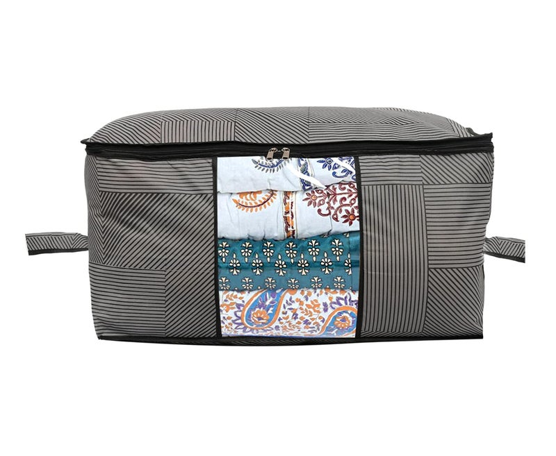 Kuber Industries NonWoven Lining Print Blanket CoverClothes Organizer With Transparent Window Zipper Closure Handle Set of 2 Gray Extra Large - Image 2