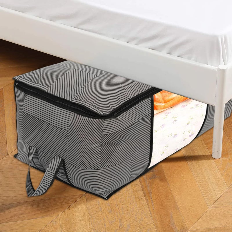 Kuber Industries NonWoven Lining Print Blanket CoverClothes Organizer With Transparent Window Zipper Closure Handle Set of 2 Gray Extra Large - Image 5