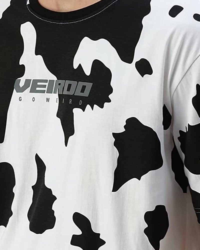 Veirdo® Pure Cotton Oversized Loose Baggy Fit Cow & Zebra Animal Print White, Black & Lilac Round Neck T-Shirt with All Over Print for Men & Boys - Image 4