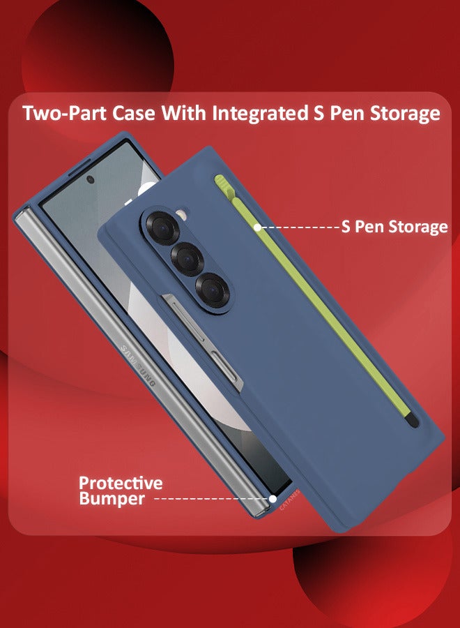 CATANES (for Samsung Galaxy Z Fold 6) Case with Screen Protector Ultra Hybrid Premium Case with Built-in New Compact S Pen, Holder and Storage Slot for Pen Blue - Image 3