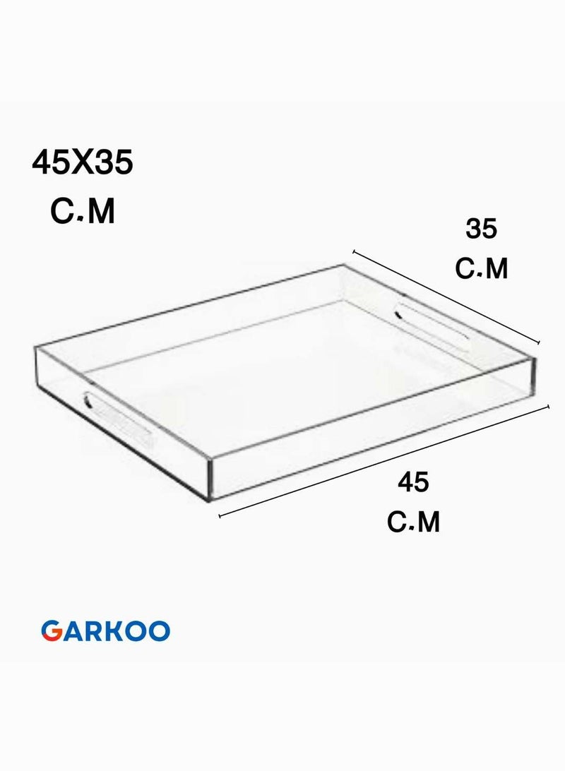 جاركو صينية تقديم أكريليك مقاس 45 × 35 سم، مقاومة للانسكاب، منظم صينية مزخرفة شفافة لطاولة القهوة العثمانية بمقابض - Image 4
