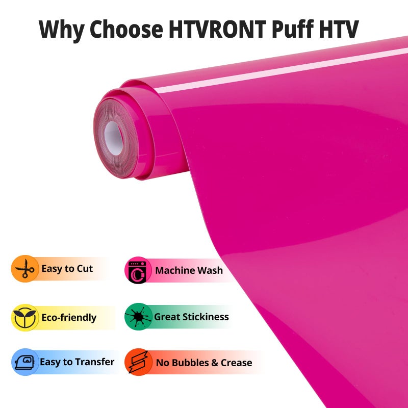 HTVRONT Puff Vinyl Heat Transfer - 10" x 6ft Pink Iron on Vinyl Roll for T Shirts, 3D Puff HTV Heat Transfer Vinyl Compatible with Cricut Cutting Machine- Easy to Cut & Weed & Transfer (Hot Pink) - Image 3