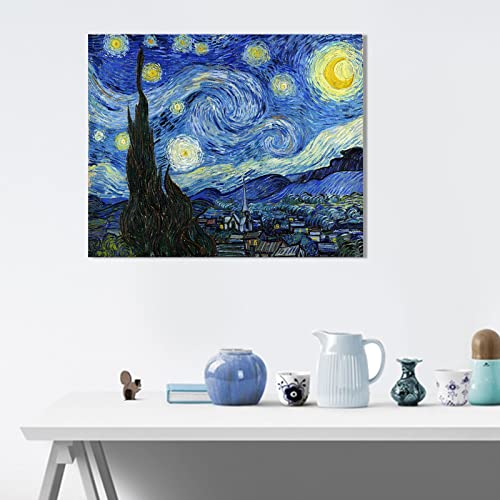 1 KINGO Van Gogh Canvas Wall Art: Starry Night Landscape Painting Picture Reproduction Room Decor - Famous Art Prints Modern Artwork Framed Poster Bedroom Home Decoration 12" x 15" - Image 3