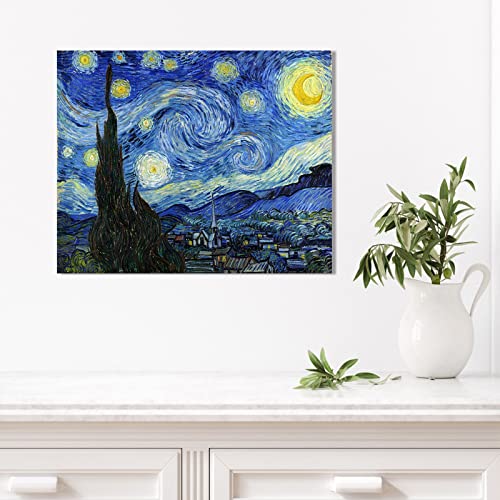 1 KINGO Van Gogh Canvas Wall Art: Starry Night Landscape Painting Picture Reproduction Room Decor - Famous Art Prints Modern Artwork Framed Poster Bedroom Home Decoration 12" x 15" - Image 4