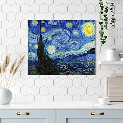 1 KINGO Van Gogh Canvas Wall Art: Starry Night Landscape Painting Picture Reproduction Room Decor - Famous Art Prints Modern Artwork Framed Poster Bedroom Home Decoration 12" x 15" - Image 5