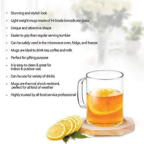 Treo by Milton Borosilicate Vista Glass Tea Mug Set of 6, 220 ml Each, Transparent | Glass Tea Cups | Coffee Mug | Milk | Hot Chocolate | Latte | Cappuccino | Mocha | Espresso - Image 4