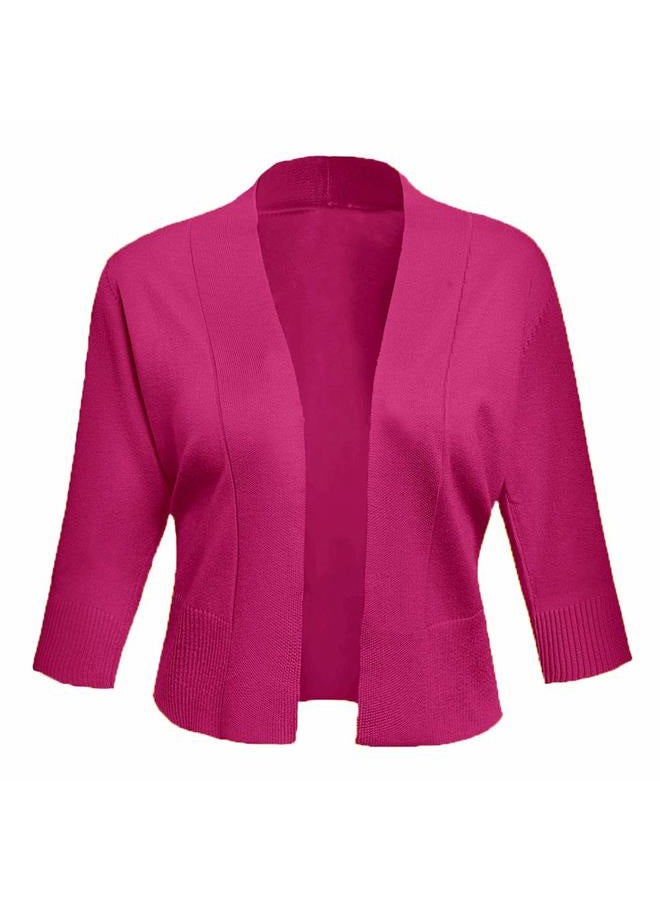 AAMILIFE Women's 3/4 Sleeve Cropped Cardigans Sweaters Jackets Open Front Short Shrugs for Dresses, 6-rose, XXL - Image 2
