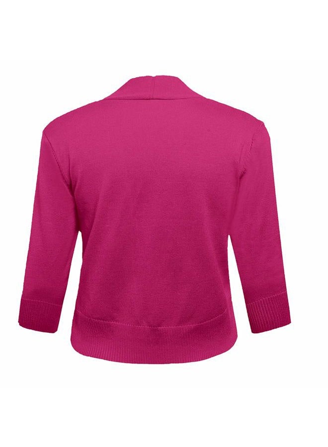 AAMILIFE Women's 3/4 Sleeve Cropped Cardigans Sweaters Jackets Open Front Short Shrugs for Dresses, 6-rose, XXL - Image 3