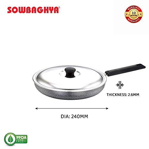 SOWBAGHYA Non Stick Fry Pan with Lid 24 cm (Multicolour) | with Soft Touch Handle | Stainless Steel Gas and Induction Compatible Fry Pan - Image 3