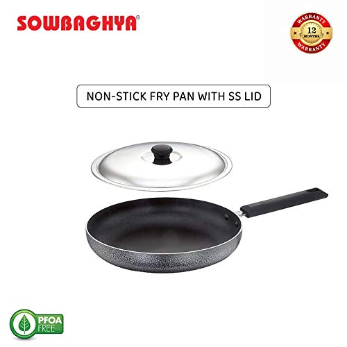 SOWBAGHYA Non Stick Fry Pan with Lid 24 cm (Multicolour) | with Soft Touch Handle | Stainless Steel Gas and Induction Compatible Fry Pan - Image 2