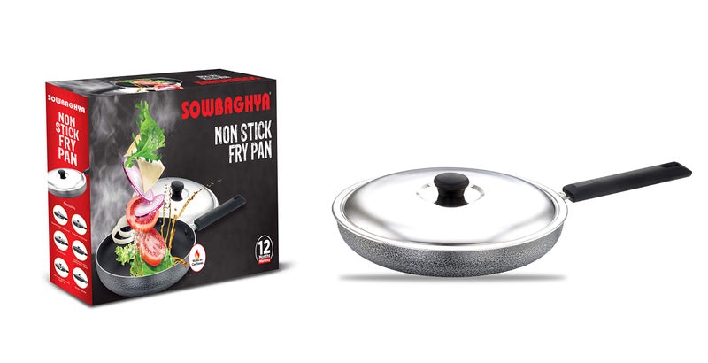 SOWBAGHYA Non Stick Fry Pan with Lid 24 cm (Multicolour) | with Soft Touch Handle | Stainless Steel Gas and Induction Compatible Fry Pan - Image 5