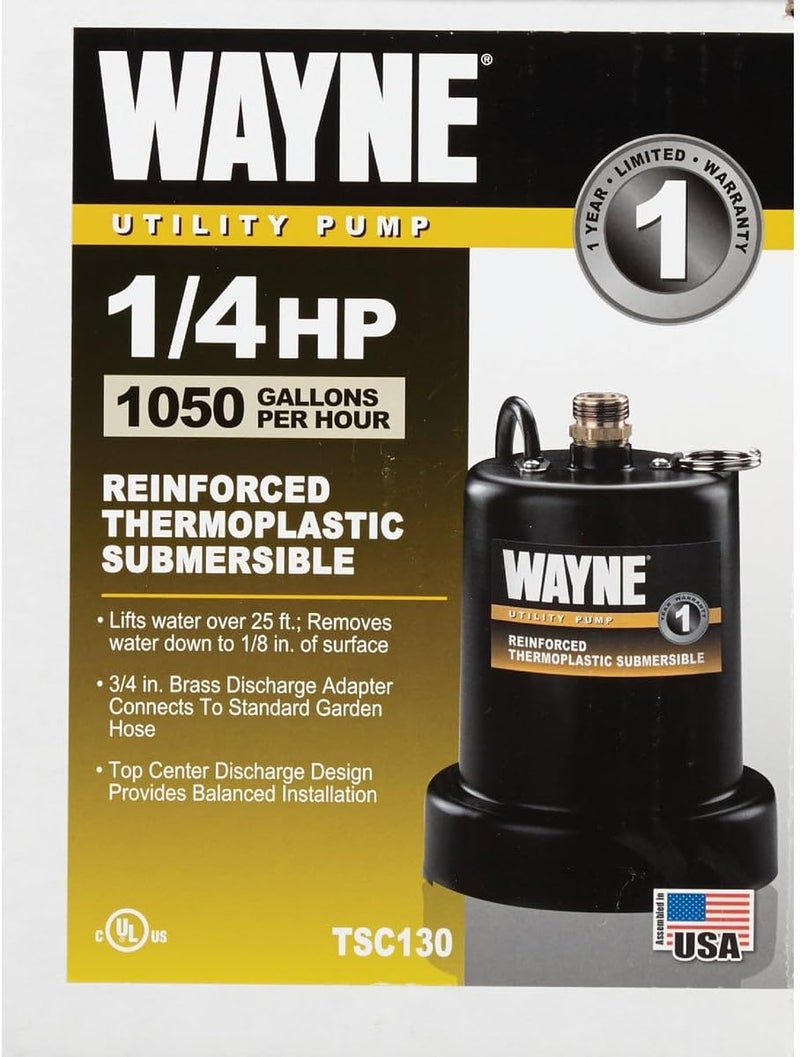 Wayne TSC130-1/6 HP Reinforced Thermoplastic Submersible Multi-Use Pump - Up to 1,250 Gallons Per Hour - Heavy Duty Multi-Use Pump - Image 2