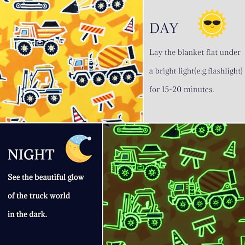 UOFON Construction Truck Excavator Blanket for Boys, Kids, Soft Cozy Fleece Throw for Bed, Sofa, Bedroom, Graduation Birthday Gifts for Toddlers, Children, Glow in the Dark Blanket - Image 3