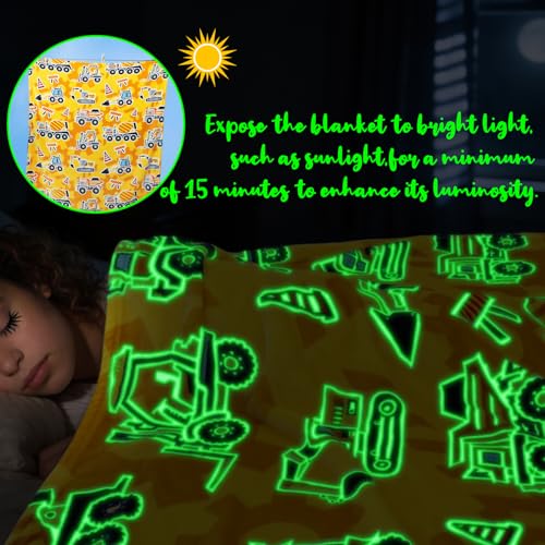 UOFON Construction Truck Excavator Blanket for Boys, Kids, Soft Cozy Fleece Throw for Bed, Sofa, Bedroom, Graduation Birthday Gifts for Toddlers, Children, Glow in the Dark Blanket - Image 2