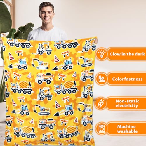 UOFON Construction Truck Excavator Blanket for Boys, Kids, Soft Cozy Fleece Throw for Bed, Sofa, Bedroom, Graduation Birthday Gifts for Toddlers, Children, Glow in the Dark Blanket - Image 5