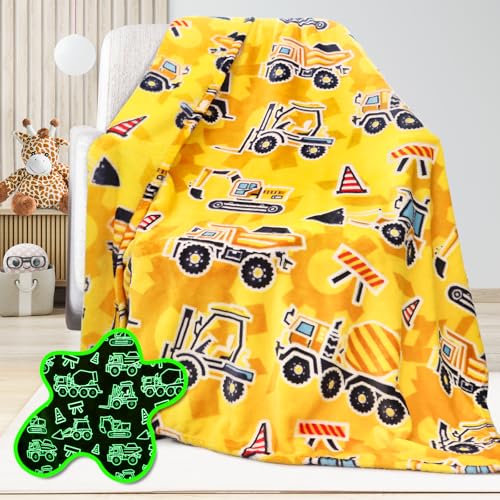 UOFON Construction Truck Excavator Blanket for Boys, Kids, Soft Cozy Fleece Throw for Bed, Sofa, Bedroom, Graduation Birthday Gifts for Toddlers, Children, Glow in the Dark Blanket - Image 1