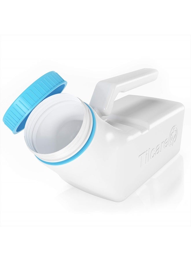Tilcare Urinals for Men Glow in The Dark Lid by Tilcare (1 Pack) - 32oz/1000mL Thick Plastic Mens Bedpan Bottle with Screw-on Lid - Spill Proof Portable Pee Bottles - Travel Urine Collection Containers  - Image 1