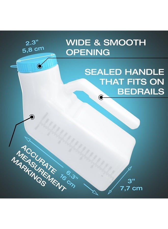 Tilcare Urinals for Men Glow in The Dark Lid by Tilcare (1 Pack) - 32oz/1000mL Thick Plastic Mens Bedpan Bottle with Screw-on Lid - Spill Proof Portable Pee Bottles - Travel Urine Collection Containers  - Image 5