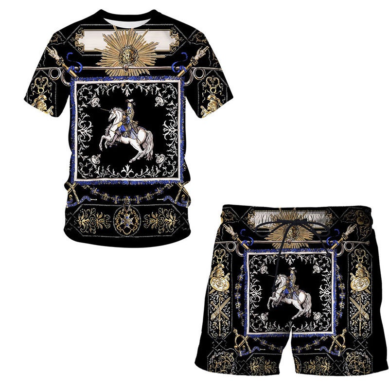 European Code Hawaii Seaside 3D Printing Men'S Casual Loose Suit Beach Short Sleeve Shorts - Image 1