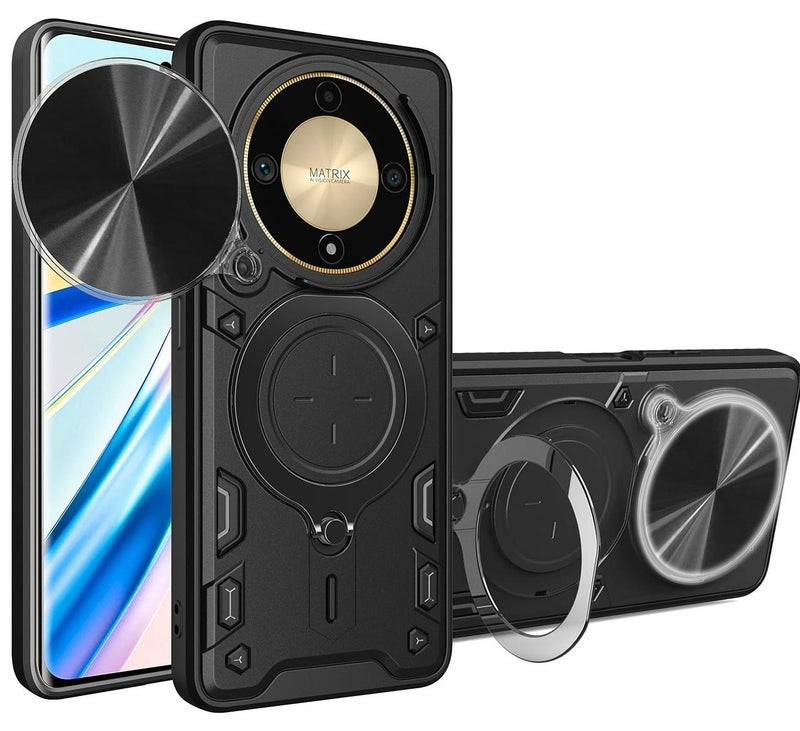 Honor X9B 5G Mobile Phone Case Cover, Slide Camera Lens Cover, 360°Rotating Kickstand Ring, Bumper Shockproof Phone Case，Compatible with Car Magnetic Mount - Image 1