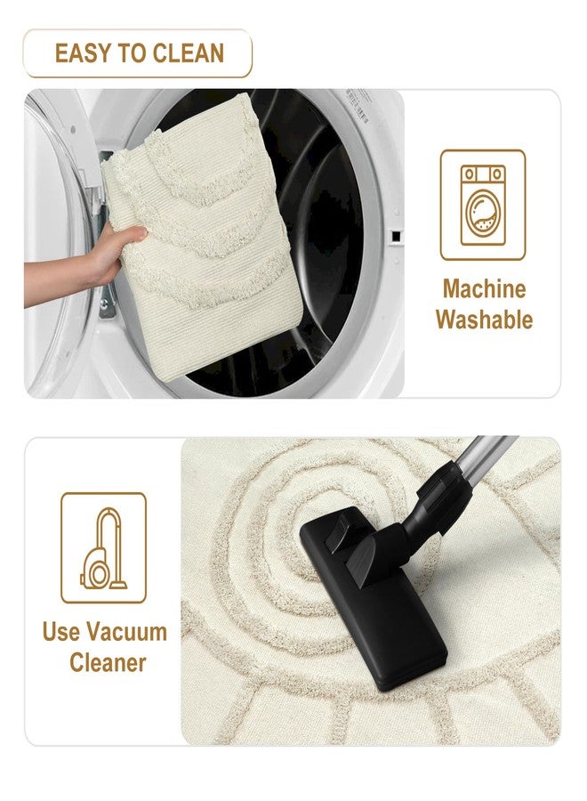 Uphome Kitchen Runner Rug 2'x4.3' Beige Evil Eye Tufted Boho Rug with Tassels Soft Cotton Washable Entryway Rugs Modern Minimalist Accent Rug for Bedroom Doormat Hallway Laundry Room - Image 5