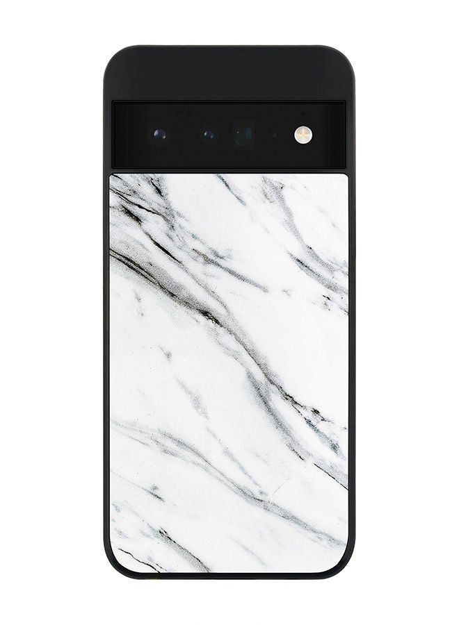Stylizedd Rugged Black edge case for Google Pixel 6 Pro 5G Slim fit Soft Case Flexible Rubber Edges Anti Drop TPU Gel Thin Cover - Marble Print Grey White - Image 1