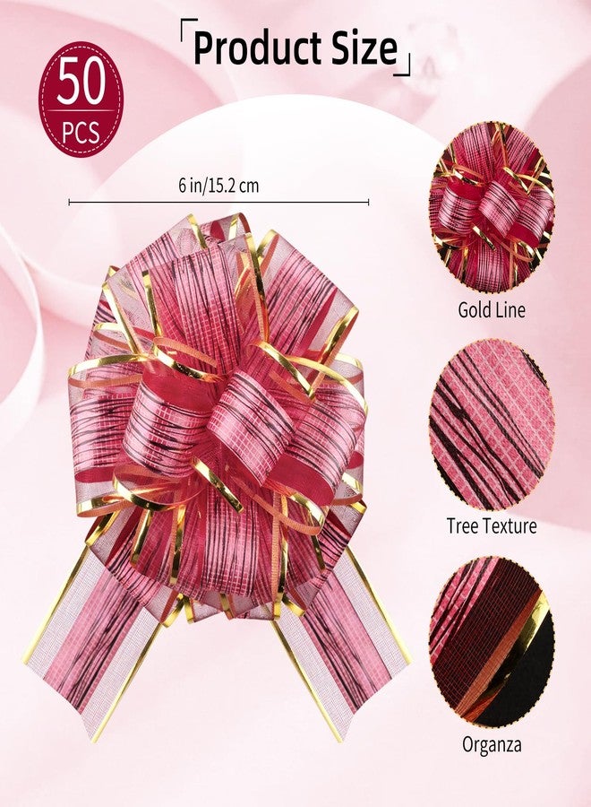 Motroce 50Pcs 6 Inch Large Pull Bows, Gold Ribbon Bow for Gift Wrapping, Wedding, Christmas, Valentine's Day Present Decoration Bow(Burgundy - Image 2