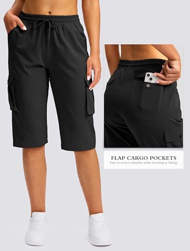 Viodia 15" Long Shorts for Women Hiking Cargo Bermuda Shorts Lightweight Quick Dry Knee Length Capris for Summer Travel Fishing Black - Image 4