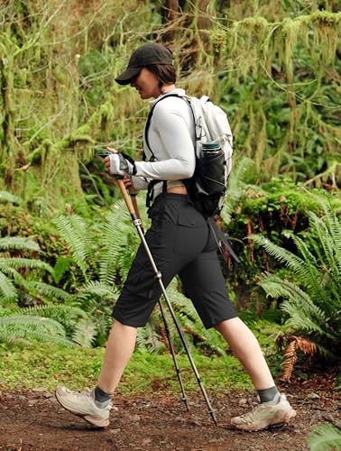 Viodia 15" Long Shorts for Women Hiking Cargo Bermuda Shorts Lightweight Quick Dry Knee Length Capris for Summer Travel Fishing Black - Image 3