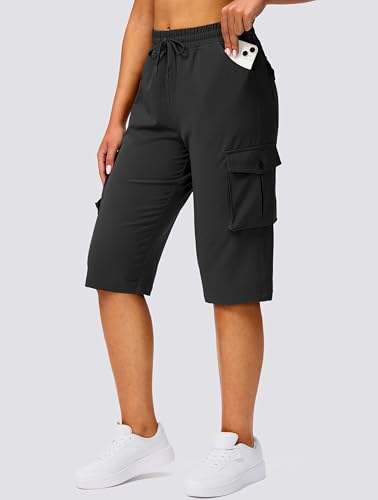 Viodia 15" Long Shorts for Women Hiking Cargo Bermuda Shorts Lightweight Quick Dry Knee Length Capris for Summer Travel Fishing Black - Image 2