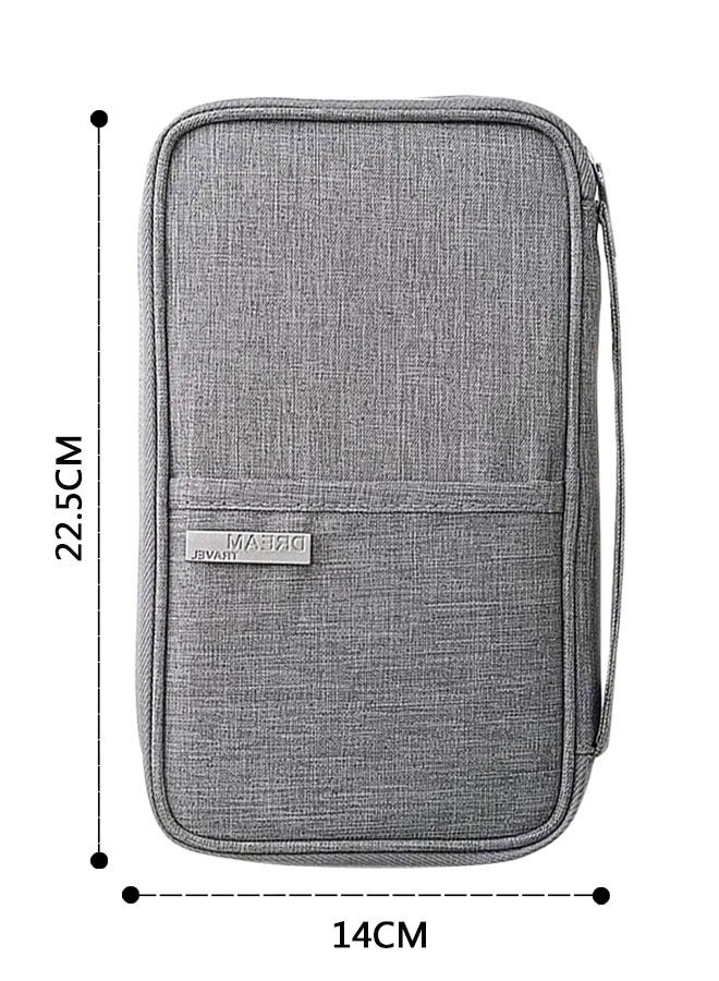 HAWAWA Travel Document Organizer, Family Passport Holder with Handle, Premium Travel  Wallet for Women and Men, Portable & Foldable Case for Cards, Boarding Pass, ID, Money, Tickets with Zipper Grey - Image 2