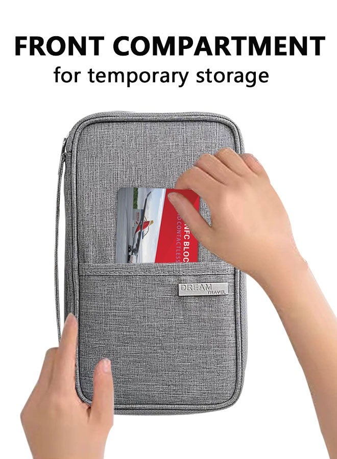 HAWAWA Travel Document Organizer, Family Passport Holder with Handle, Premium Travel  Wallet for Women and Men, Portable & Foldable Case for Cards, Boarding Pass, ID, Money, Tickets with Zipper Grey - Image 5