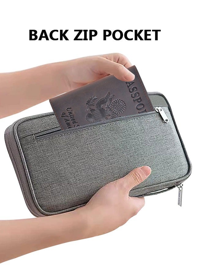 HAWAWA Travel Document Organizer, Family Passport Holder with Handle, Premium Travel  Wallet for Women and Men, Portable & Foldable Case for Cards, Boarding Pass, ID, Money, Tickets with Zipper Grey - Image 4